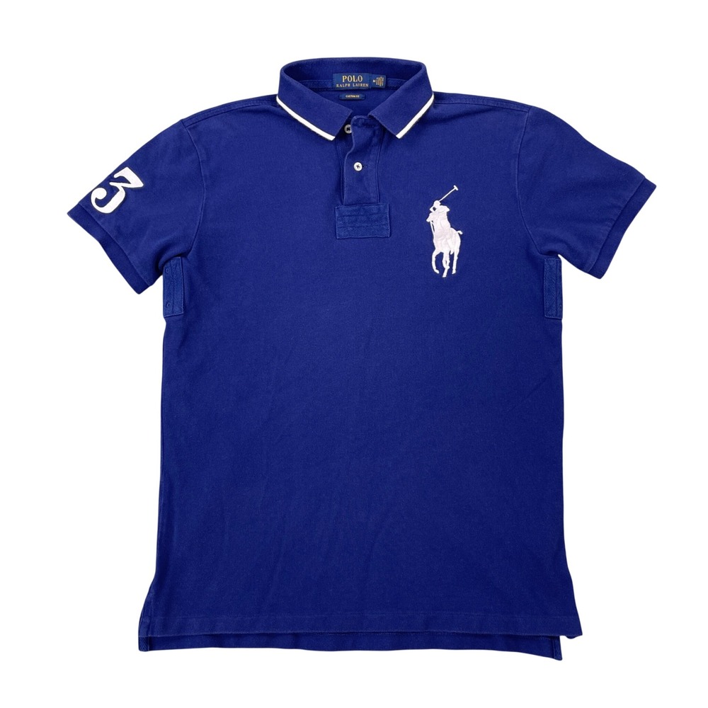 Polo Ralph Lauren Polo Shirt Mens Medium Blue Big Pony Custom Fit Short Sleeve
